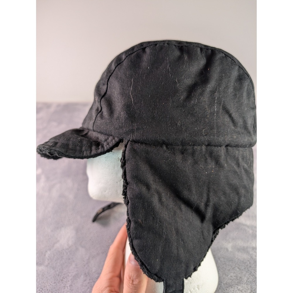 Ole America Black Trapper Hat Ear Flaps Faux Shearling Quilted Lining S - Picture 1 of 8